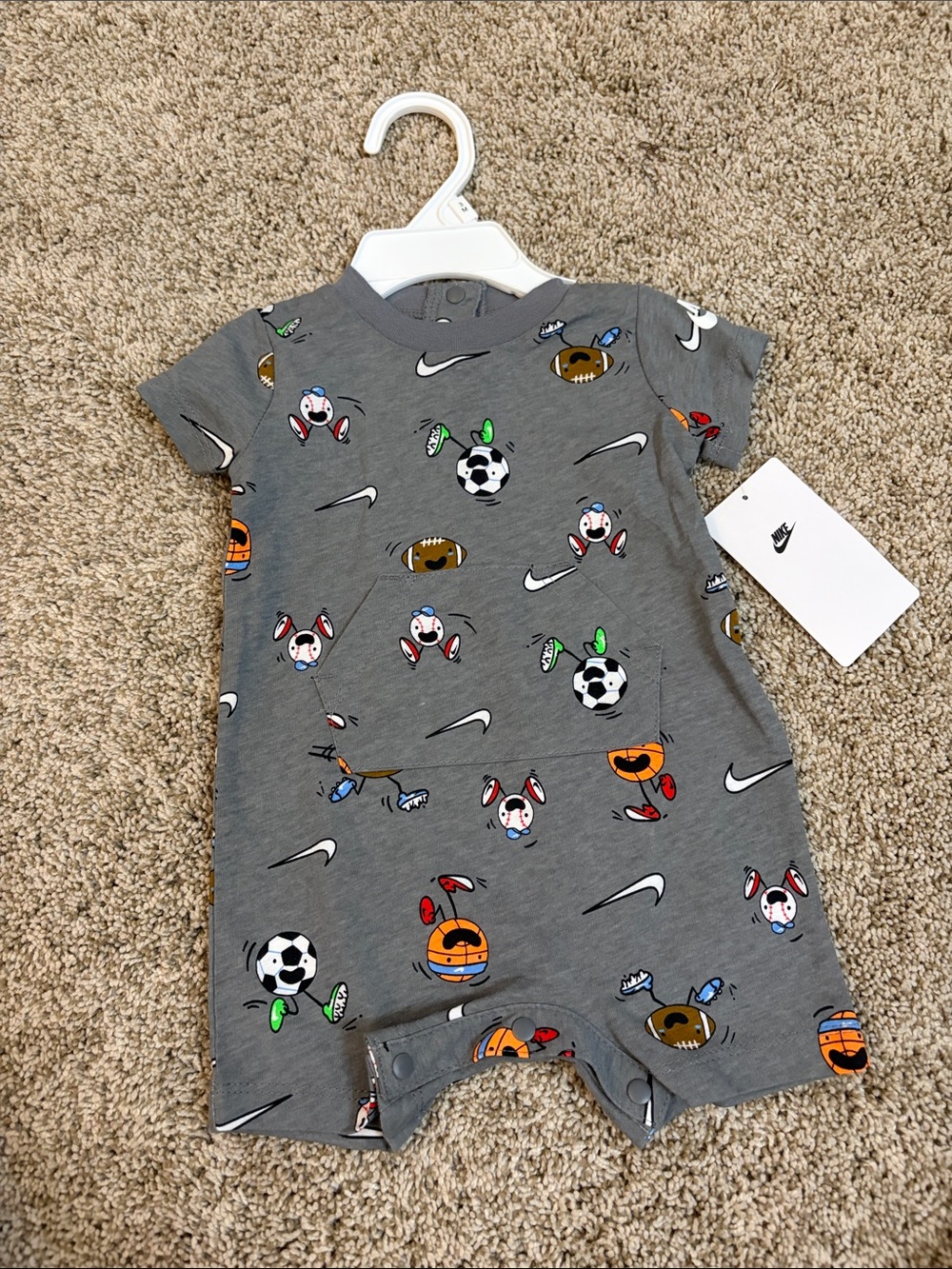 Nike Gray Sports Print Baby Footie with Colorful Athletic Icons